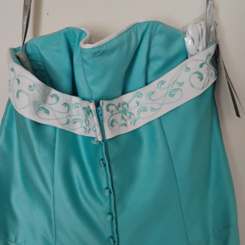 Alfred Angelo Strapless Dress in Aqua and White